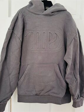 Taylor Swift TTPD Charcoal Gray Embossed Logo Hoodie